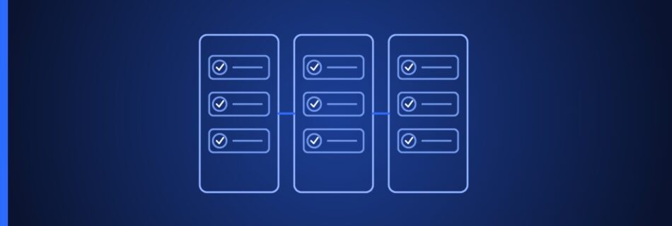 Three neon-outlined mobile phones displaying completed task lists with checkmarks on a dark blue background.